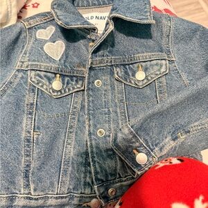 Old Navy Light Blue Denim Jacket with Heart Patches